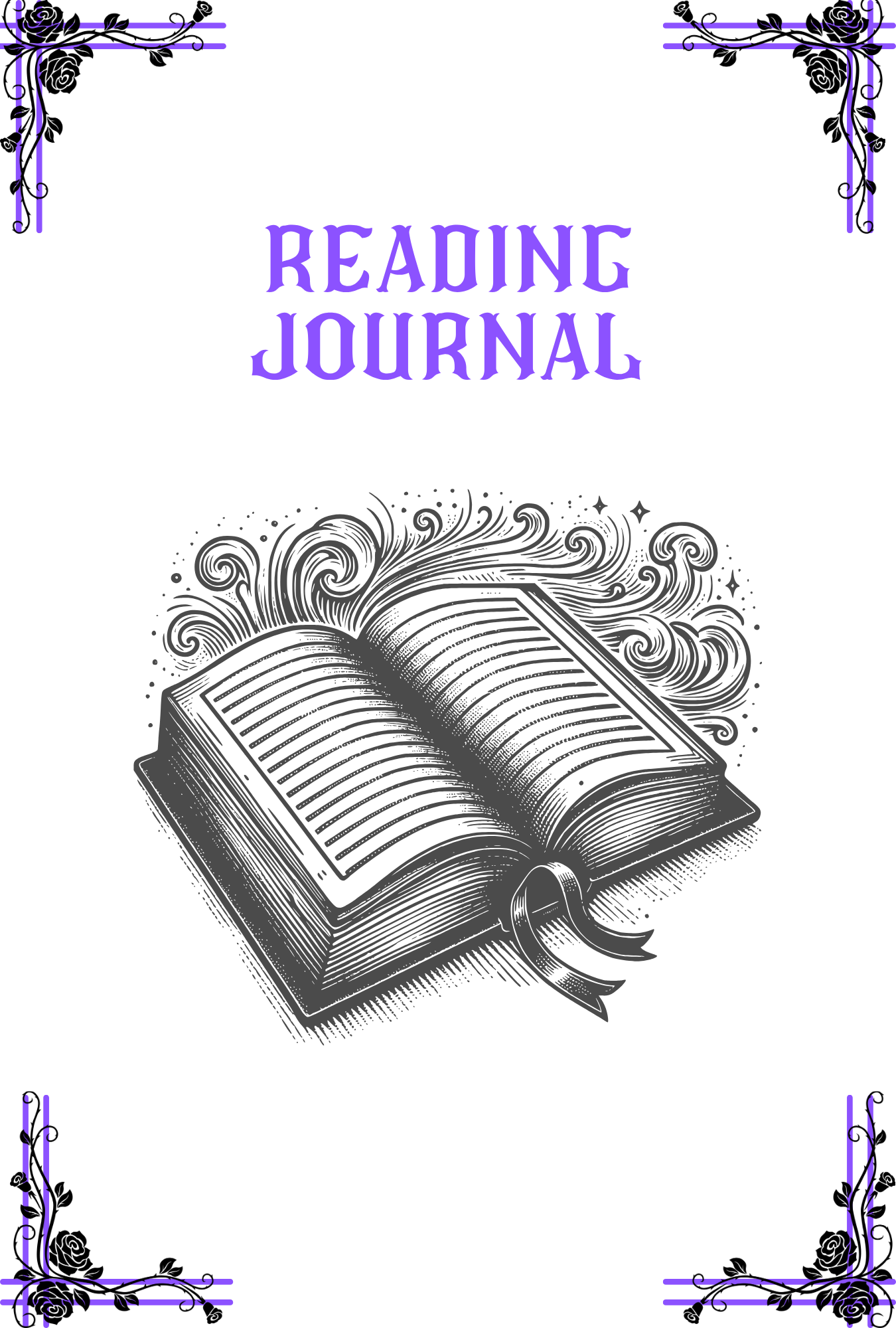 Reading Journal cover with an open book illustration and decorative elements.