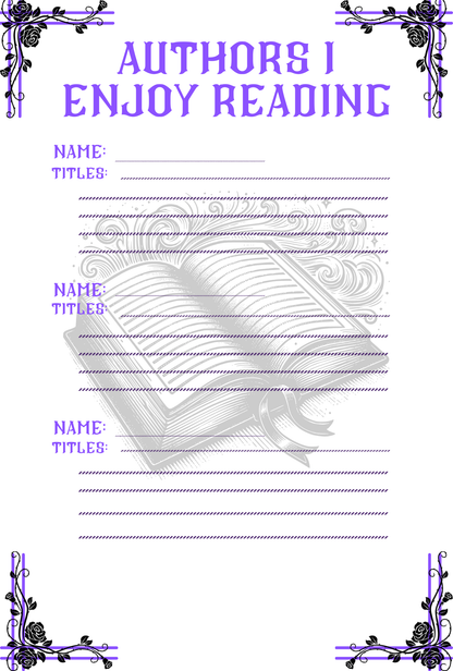 Notepad with decorative elements and text 'Authors I Enjoy Reading' on a white background.