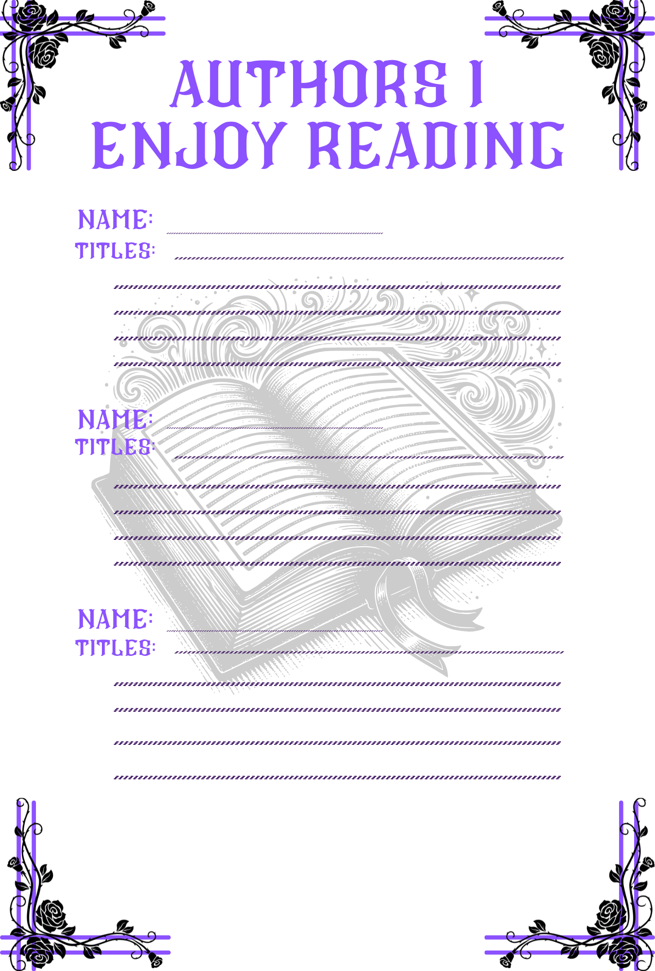 Notepad with decorative elements and text 'Authors I Enjoy Reading' on a white background.