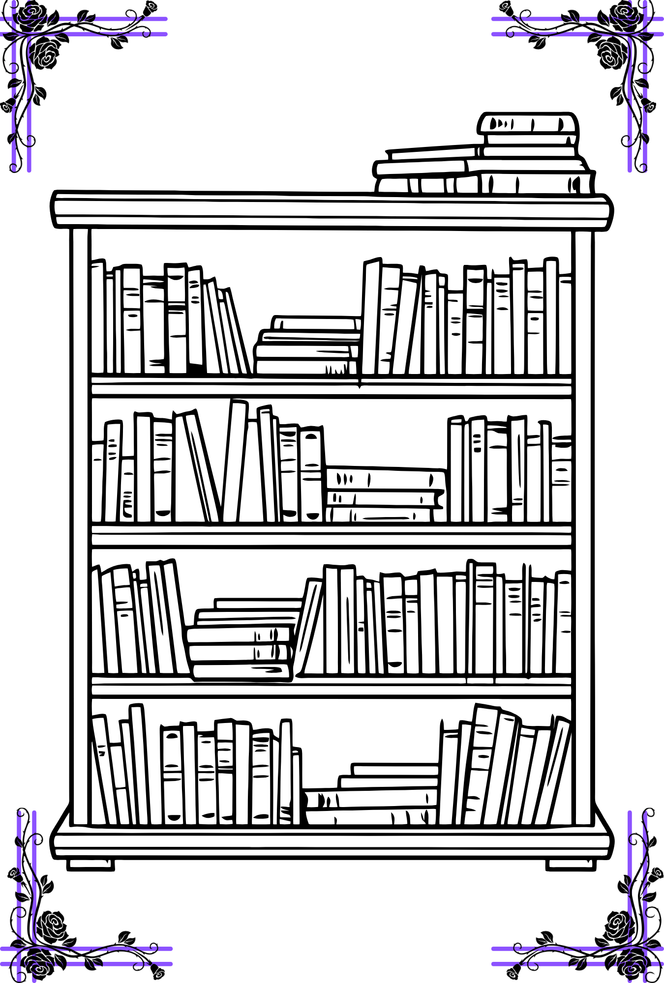 Illustration of a bookshelf with books on a white background