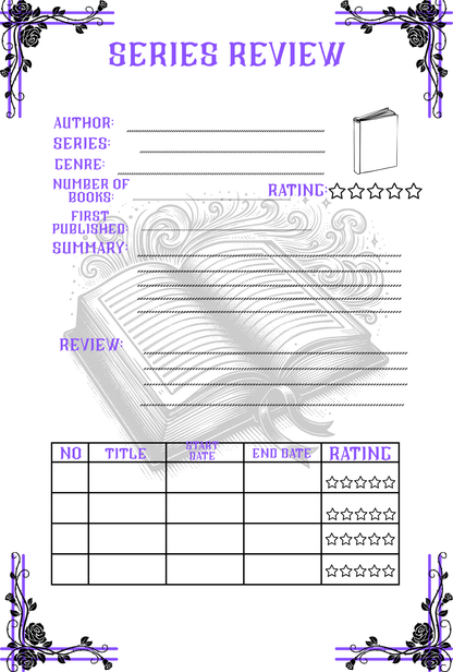 Series review form with decorative elements on a white background.