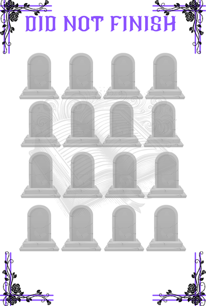 Drawings of tomstones to record books you did not finish on a white background.