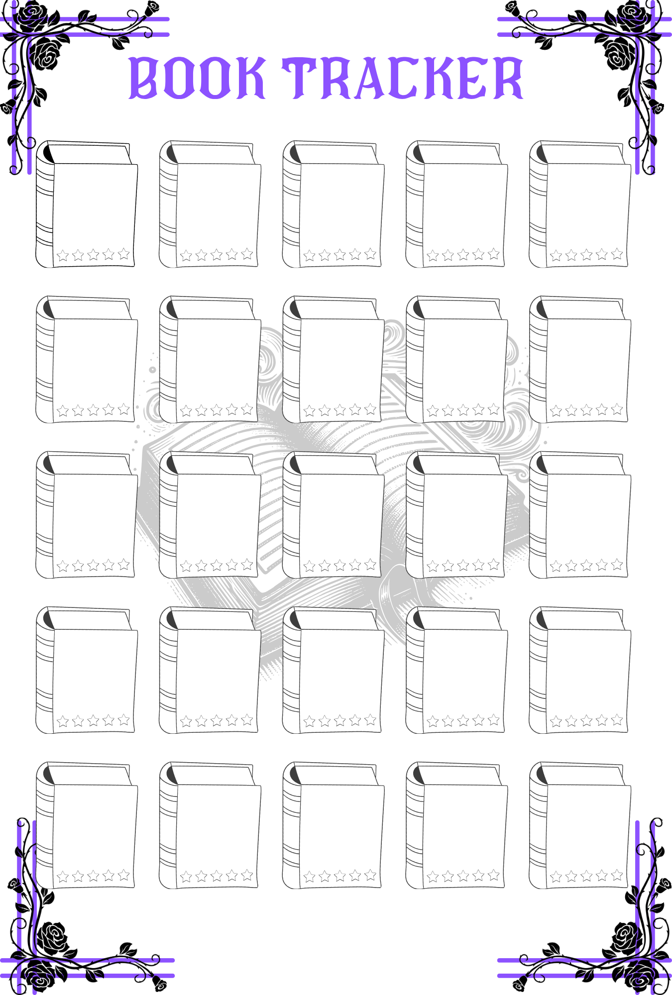Book Tracker with decorative elements on a white background