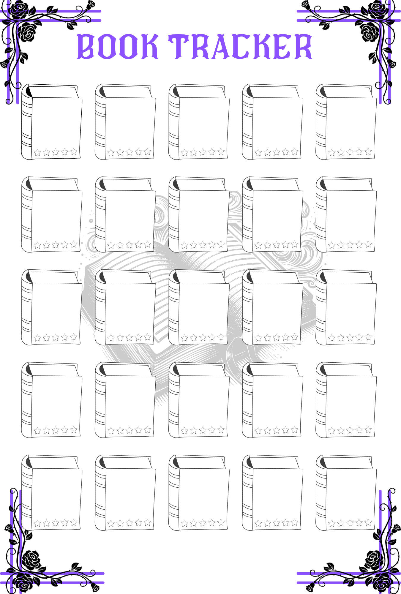Book Tracker with decorative elements on a white background