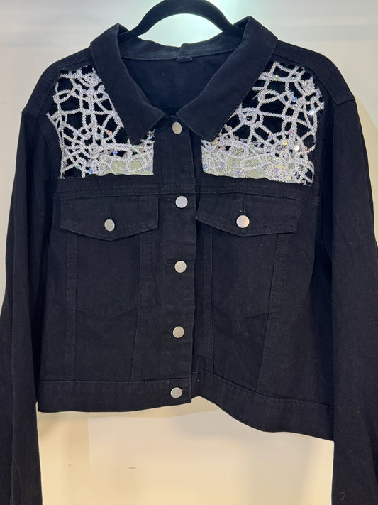 Midnight Web - Cropped Customised Denim Jacket