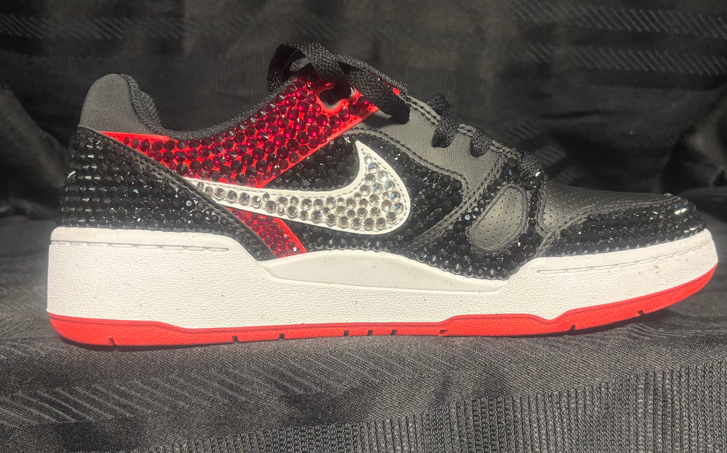 Ruby Rebellion — Hand-Rhinestoned Nike Sneakers