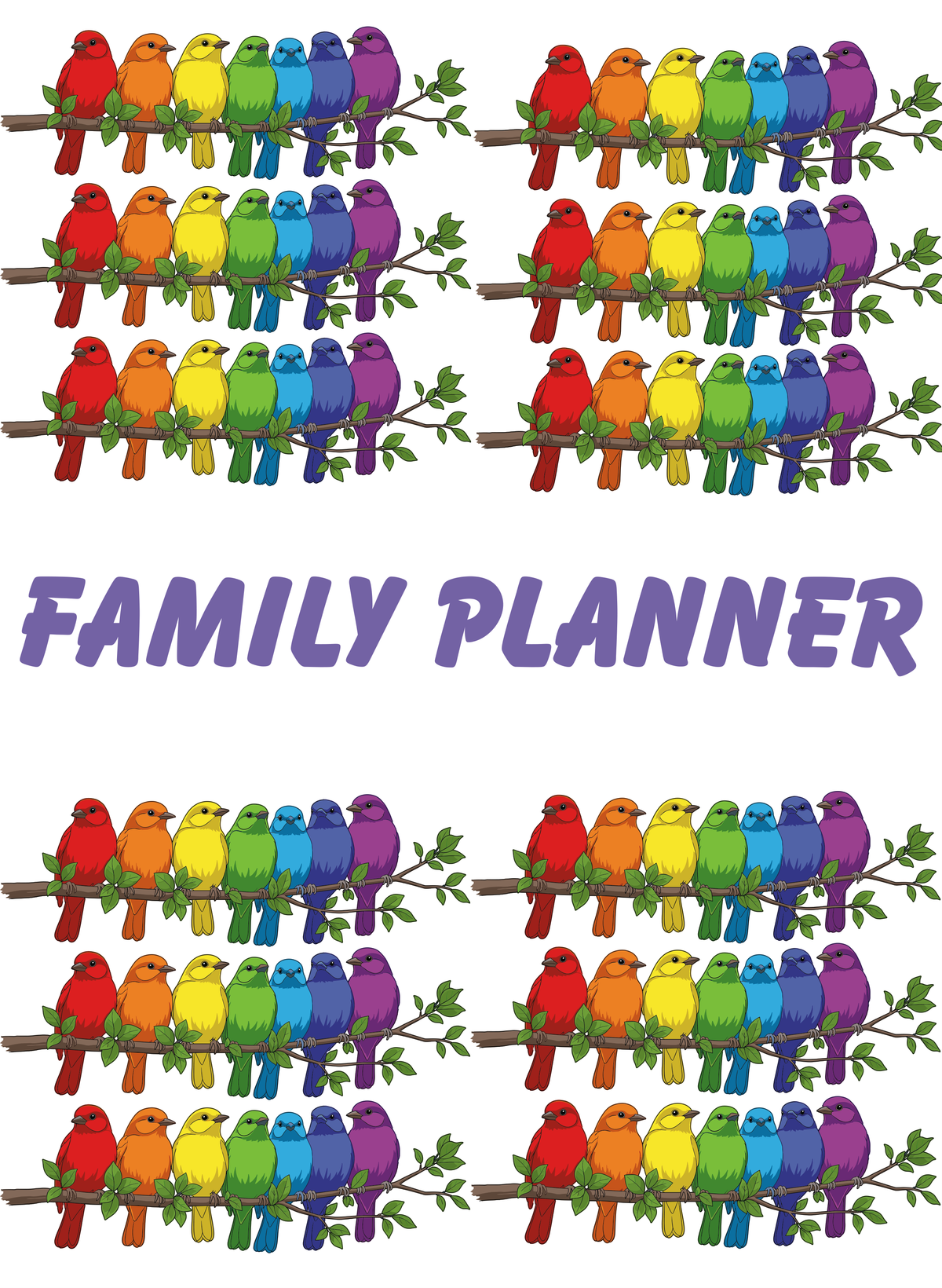 Rainbow Birds Family Planner – A3 Spiral Bound | 12 Undated Months