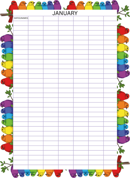 Rainbow Birds Family Planner – A3 Spiral Bound | 12 Undated Months